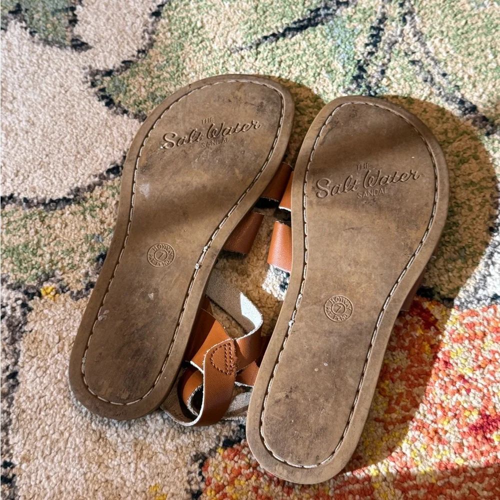 Salt Water Sandals Tan Brown Leather Sandals Women’s 9, Men’s 7 - Picture 4 of 7